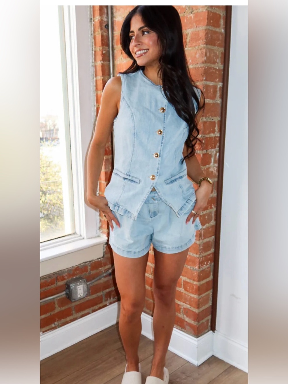 Light Wash Denim Short and Vest Set medium